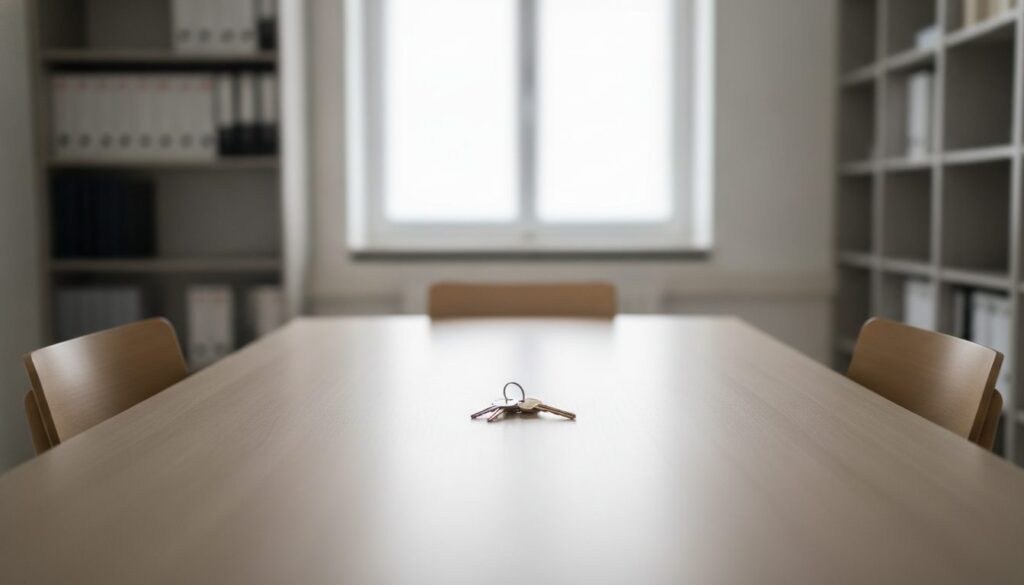 clés de la maison sur la table du notaire, lors d’un rachat de part après une séparation