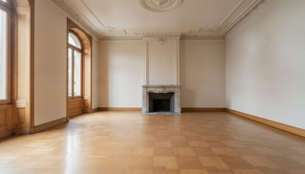 pièce vide d’une maison héritée à Bruxelles, avant l’expertise pour la succession